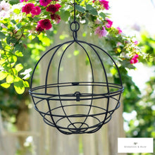 Load image into Gallery viewer, Unique Plant Hanger in flower garden Black Metal Hanging Planter Amish Garden Art Rustic Garden Accent