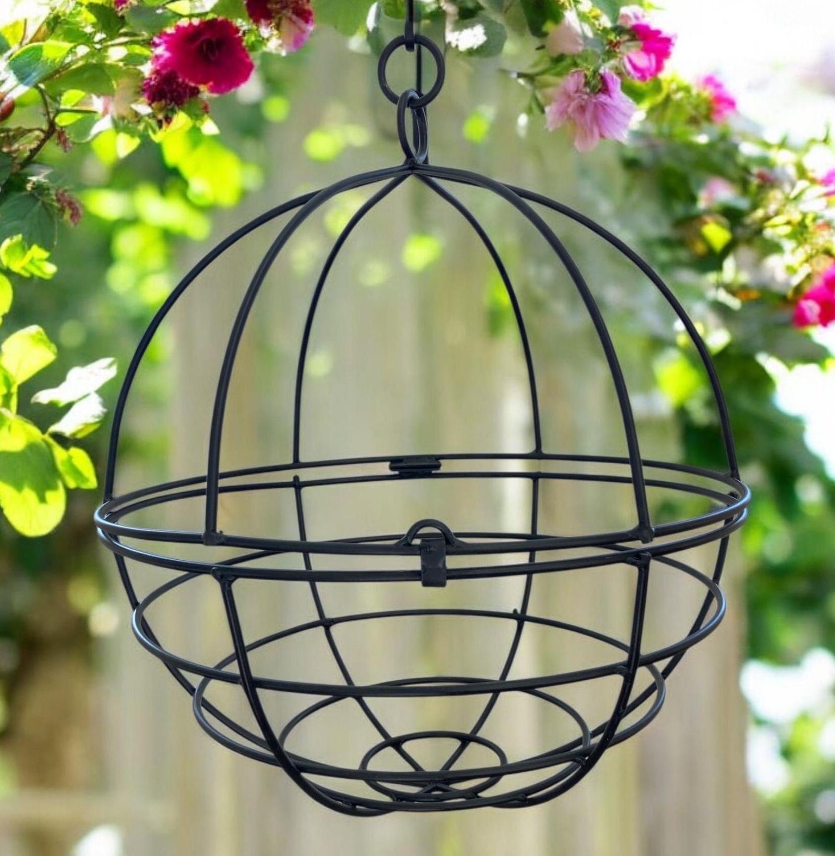 Wrought Iron Hanging Globe Planter | Rustic Garden Decor