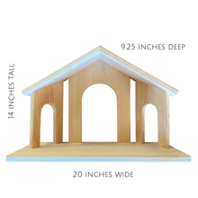 Load image into Gallery viewer, Christmas Nativity Stable | Wood Nativity Manger Scene Creche | Christmas Decor Unfinished Pine Wood