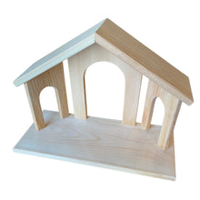 Load image into Gallery viewer, Christmas Nativity Stable | Wood Nativity Manger Scene Creche | Christmas Decor Unfinished Pine Wood