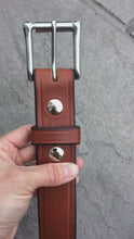 Load and play video in Gallery viewer, Leather Belt | Thick Leather Work Belt | Holster Belt | Motorcycle Belt | Real Leather | Amish Handmade