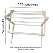 Load image into Gallery viewer, Small wood rack is 15 inches high and 15.75 inches wide.