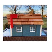 Load image into Gallery viewer, blue mailbox pictured from the side with the flag in an upright position