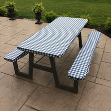 Load image into Gallery viewer, Picnic Table on Patio with checkered fitted table and bench cover