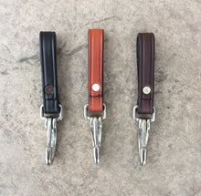 Load image into Gallery viewer, Handmade Leather Keychains with rivet instead of the snap.  These slide on and off a belt.  Stainless stell hardware.
