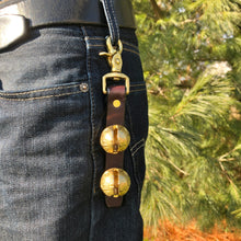 Load image into Gallery viewer, Double Brass Bells with scissors clasp attached to belt loop
