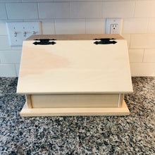 Load image into Gallery viewer, handmade rustic wood bread box for countertop
