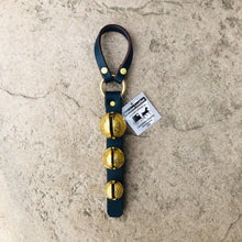 Load image into Gallery viewer, decorative solid brass sleigh bells with open and close leather handle amish handmade