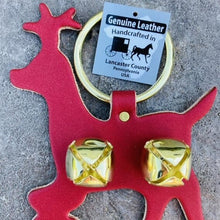 Load image into Gallery viewer, Reindeer Bell Door Hanger, Christmas Gift, Amish Handmade, Home Decoration, Housewarming, Thick Quality Leather, Brass Plated Bells