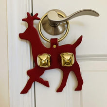Load image into Gallery viewer, Reindeer Bell Door Hanger, Christmas Gift, Amish Handmade, Home Decoration, Housewarming, Thick Quality Leather, Brass Plated Bells