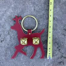 Load image into Gallery viewer, Reindeer Bell Door Hanger, Christmas Gift, Amish Handmade, Home Decoration, Housewarming, Thick Quality Leather, Brass Plated Bells