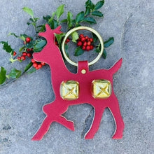 Load image into Gallery viewer, Reindeer Bell Door Hanger, Christmas Gift, Amish Handmade, Home Decoration, Housewarming, Thick Quality Leather, Brass Plated Bells