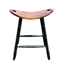 Load image into Gallery viewer, counter height saddle stool with Michael's Cherry stained seat and black painted legs