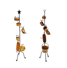Load image into Gallery viewer, two basket holder stands holding baskets.  One has a rustic star at the top and the other has a rustic heart.  Amish Handmade with wrought Iron.