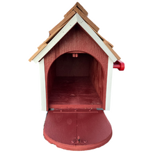 Load image into Gallery viewer, Farmhouse red mailbox shown with the mailbox door open.