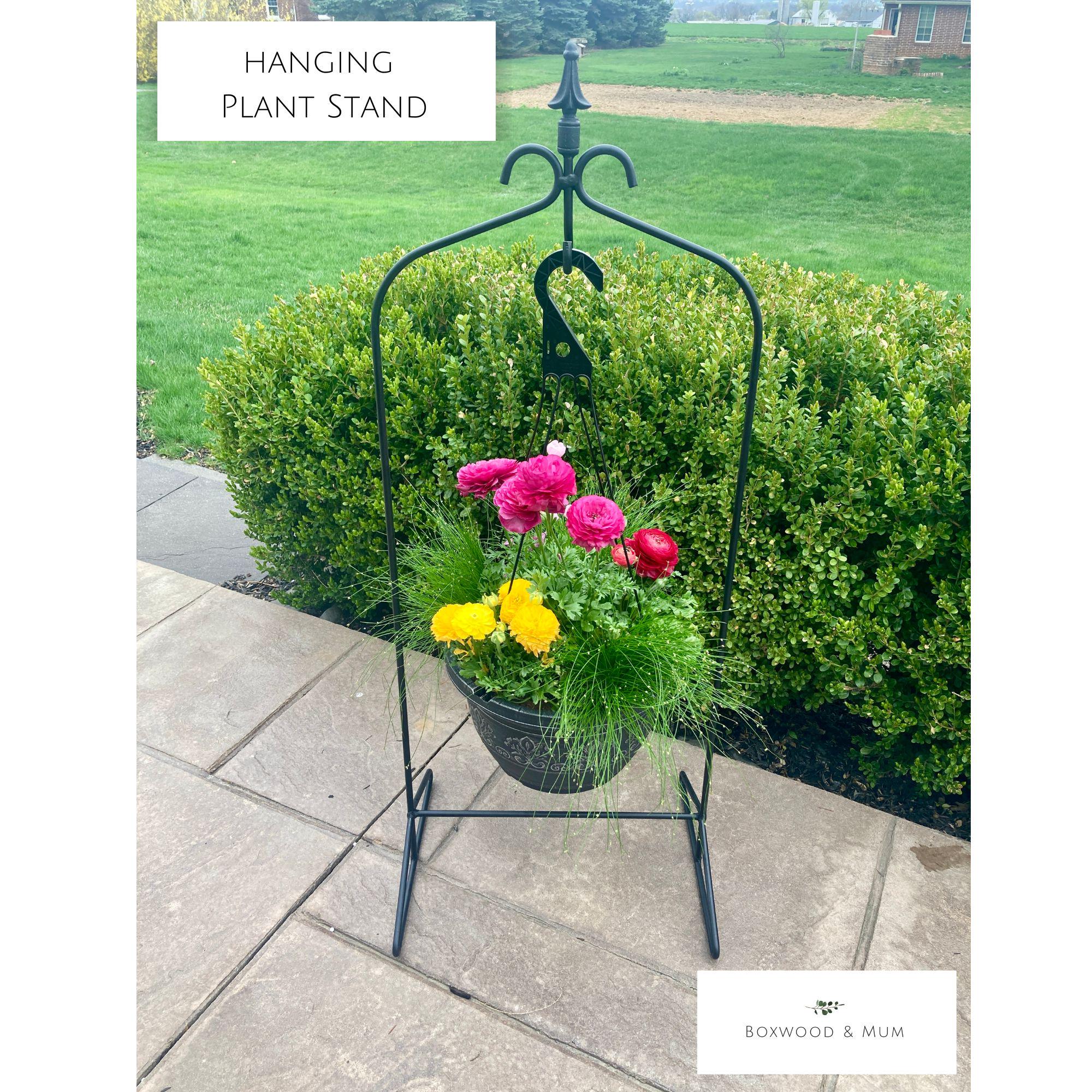 Wrought Iron Hanging Planter Stand – Indoor Outdoor Metal Plant Hanger 1 Plant Stand