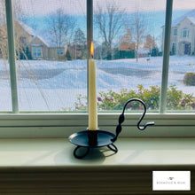 Load image into Gallery viewer, Colonial Primitive Black Wrought Iron Taper Candle Holder – Amish Handmade Rustic Farmhouse Decor
