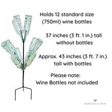 Load image into Gallery viewer, Wine bottle tree is 37 inches tall without bottles and 43 inches tall with bottles.  Please note that the wine bottles in picture are not included.
