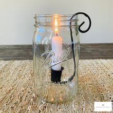 Load image into Gallery viewer, Black wrought iron candle hook insert for mason jar centerpiece wedding décor
