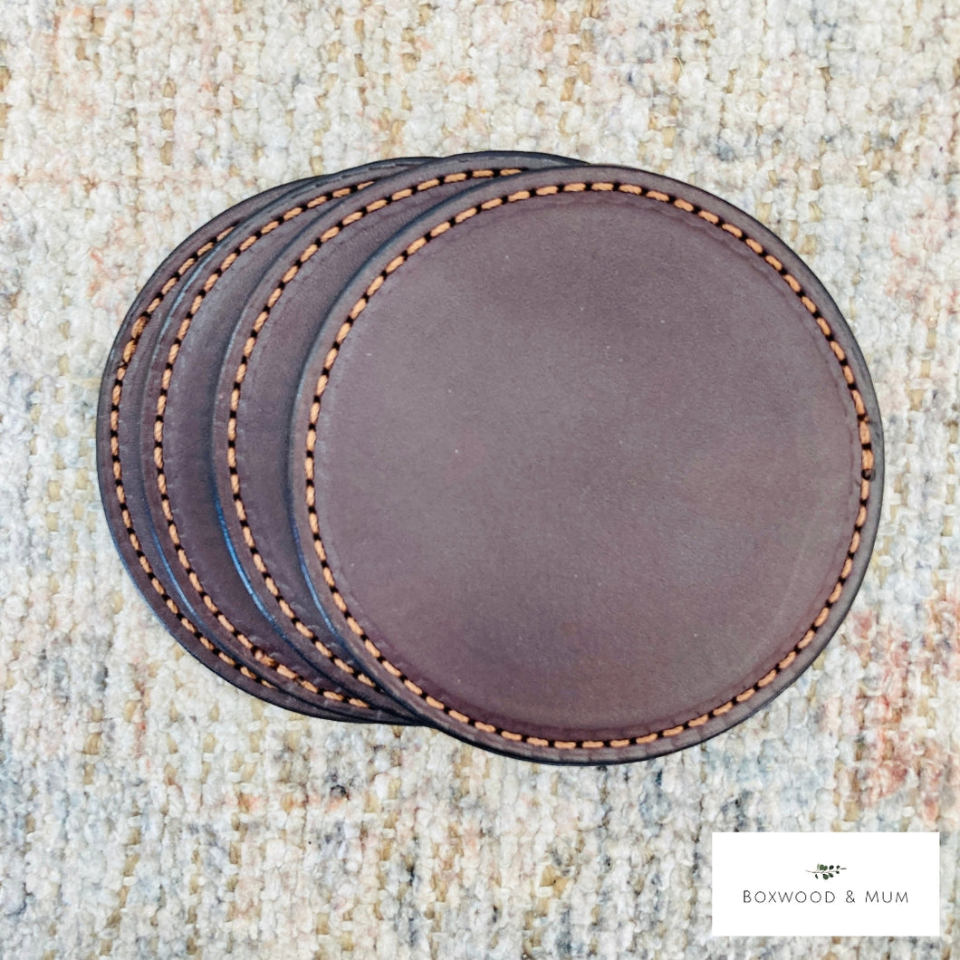 Leather Coasters, Thick Leather Coaster Set or Individual, Handmade Coasters, Drink Coasters