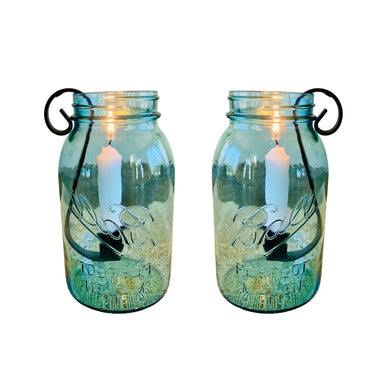 Handmade Amish wrought iron mason jar taper candle holder insert set of 2