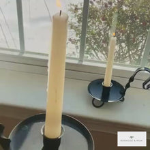 Load and play video in Gallery viewer, Colonial Primitive Black Wrought Iron Taper Candle Holder – Amish Handmade Rustic Farmhouse Decor
