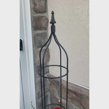 Load and play video in Gallery viewer, Amish handmade metal garden obelisk or trellis for supporting garden vegetables or flowering vines
