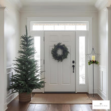 Load image into Gallery viewer, Foyer with a Christmas tree, wreath, and a white pillar candle in a tall, metal star-shaped holder.  Star candle stand is Amish handcrafted in Lancaster PA.  Made in the USA.
