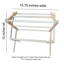 Load image into Gallery viewer, Small wood rack is 15 inches high and 15.75 inches wide.
