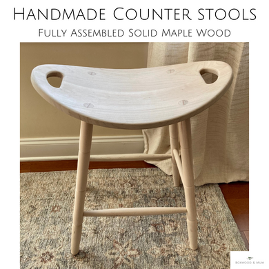 Handmade counter stools arrive fully assembled.  Amish crafted from solid maple wood.  Stools add a touch of rustic style to your home and kitchen.