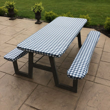 Load image into Gallery viewer, Picnic Table on Patio with checkered fitted table and bench cover
