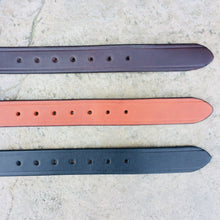 Load image into Gallery viewer, 3 belts lined up showing the opposite end from the buckle.  7 holes for sizing
