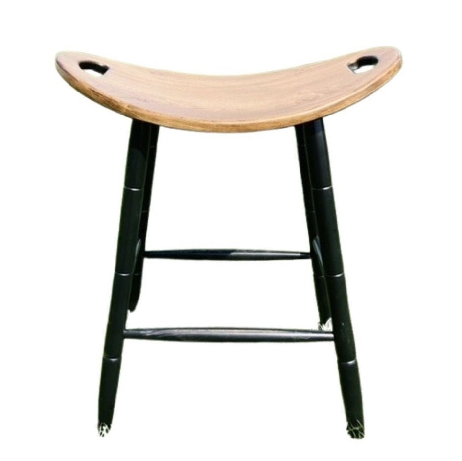 Saddle Barstool with Special Walnut seat and black painted legs.