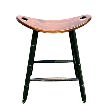 counter height saddle stool with Michael's Cherry stained seat and black painted legs