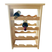 Load image into Gallery viewer, wine bottle stand with two bottles in two of the 12 spots for wine bottles
